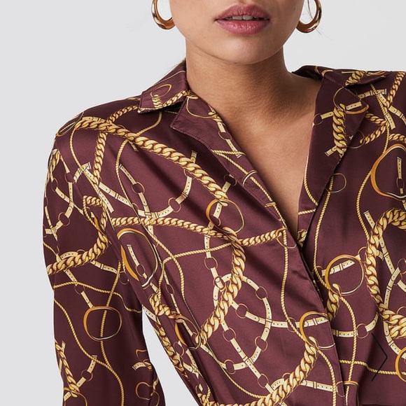 NA-KD Fashion ASOS Brown Chain Printed Satin MIDI Dress large 42 - Picture 4 of 4